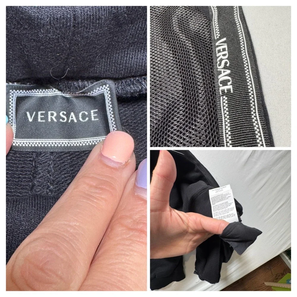 Versace Jogger Sweatpants Logo Tape Mesh Black Streetwear Unisex Kids 10-12